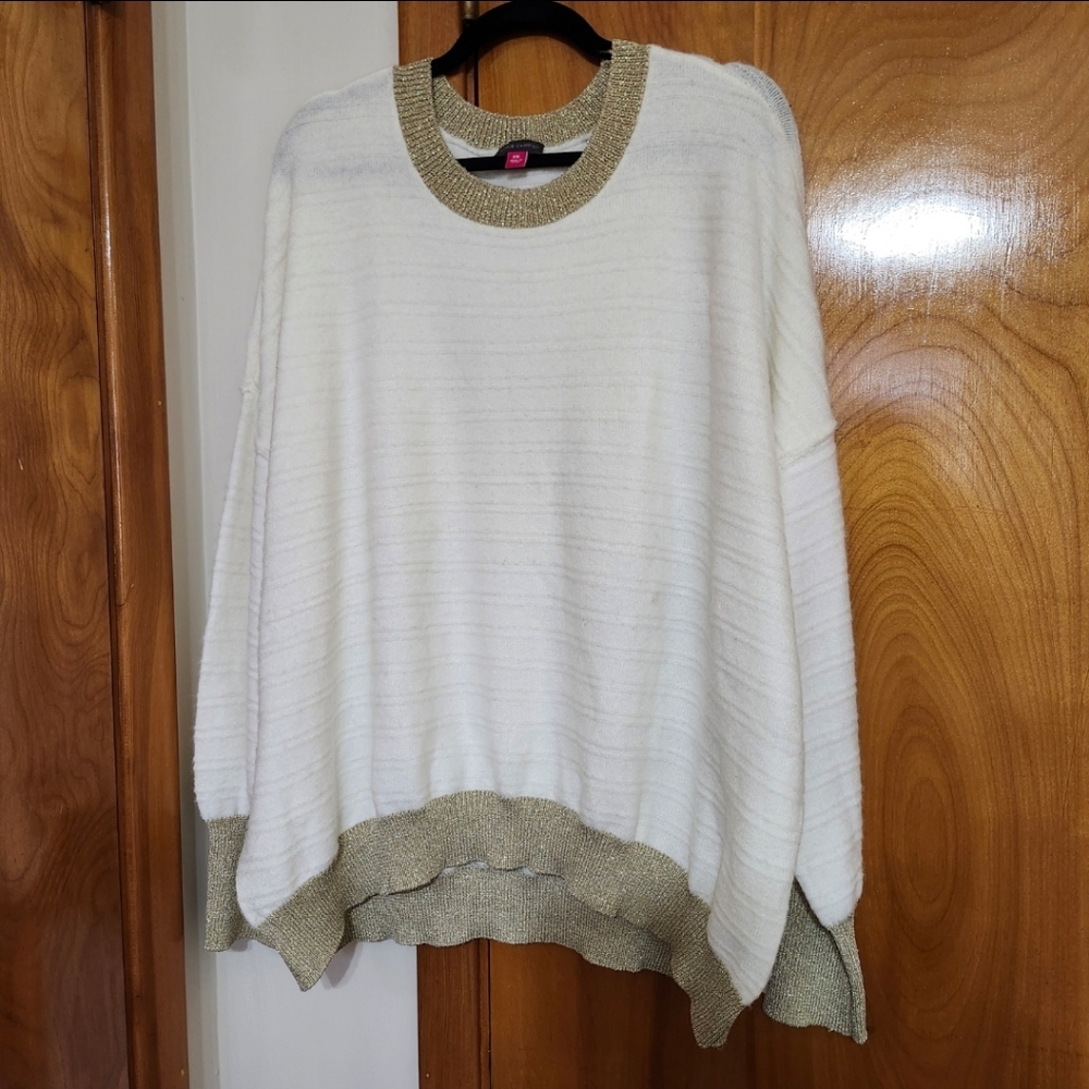 Vince Camuto Cream Sweater with Gold Trim XXL new Crewneck Longsleeve
